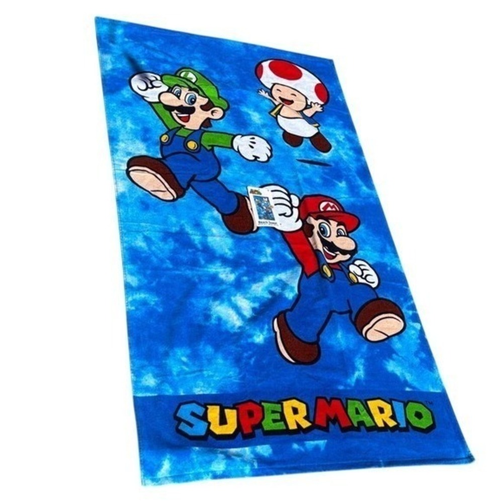 Super Mario Blue Tie Dye Printed Beach Towel Oversized 34" x 64" Luigi GIFT NEW